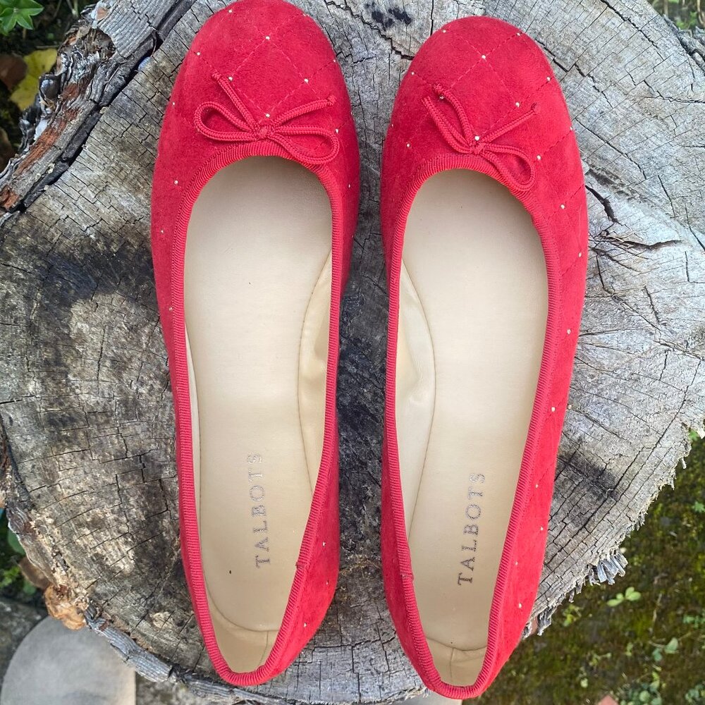 Talbots 8.5 Penelope Quilted Ballet Flats - Red Studded Suede